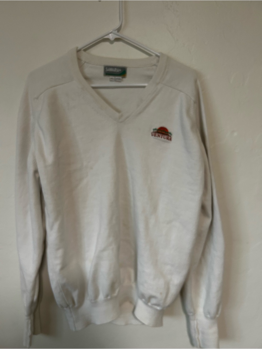 Vintage Cream V-Neck Sweater with Logo